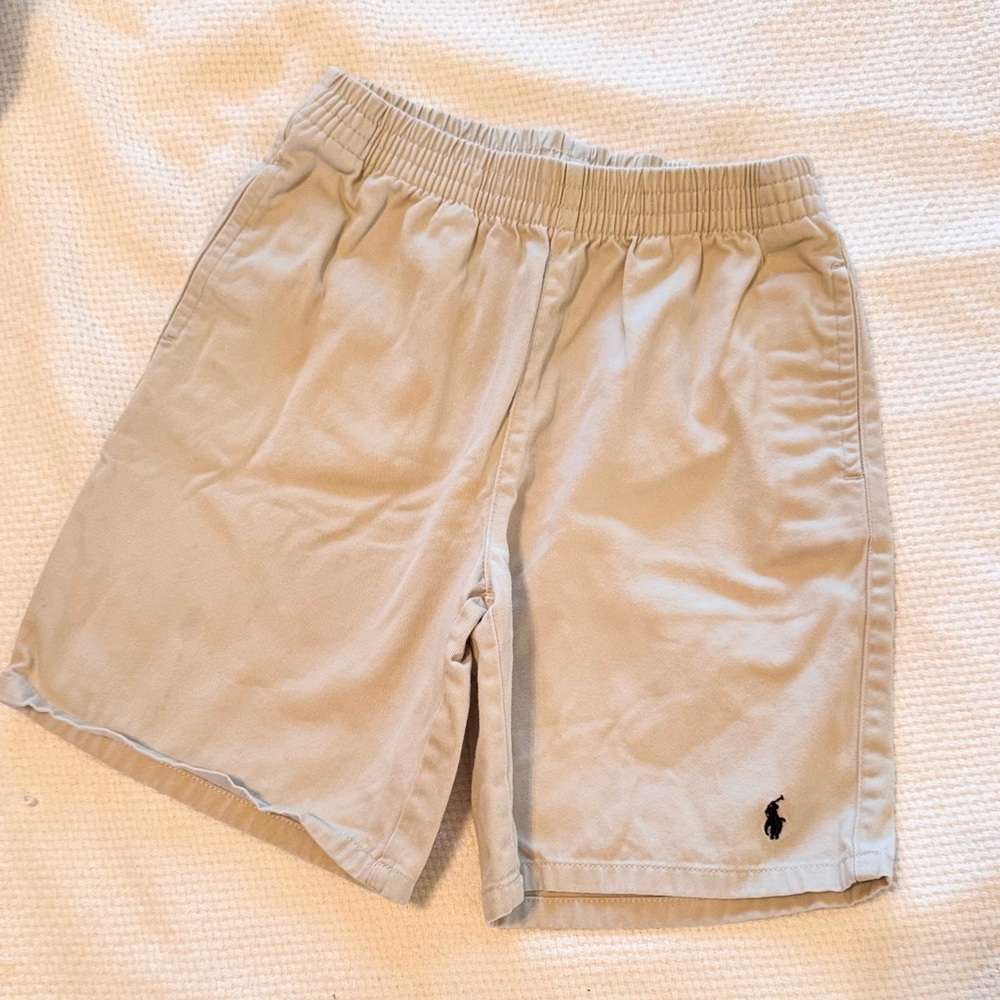 POLO by RALPH LAUREN Boys Kids Khaki Tan Elastic Pull-up Shorts w Blue Logo - Picture 4 of 9
